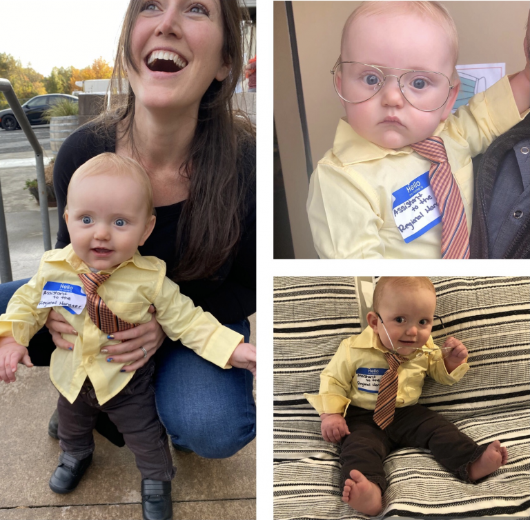 Samantha Caldwell Brovold and her son dressed up for Halloween